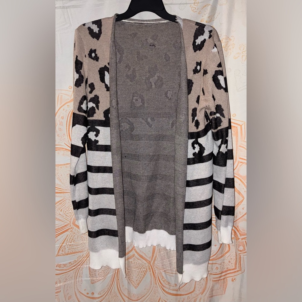 Bundle Alert: A Leopard Print Open Front Cardigan w/ a Mint Green Cardigan - Picture 2 of 14